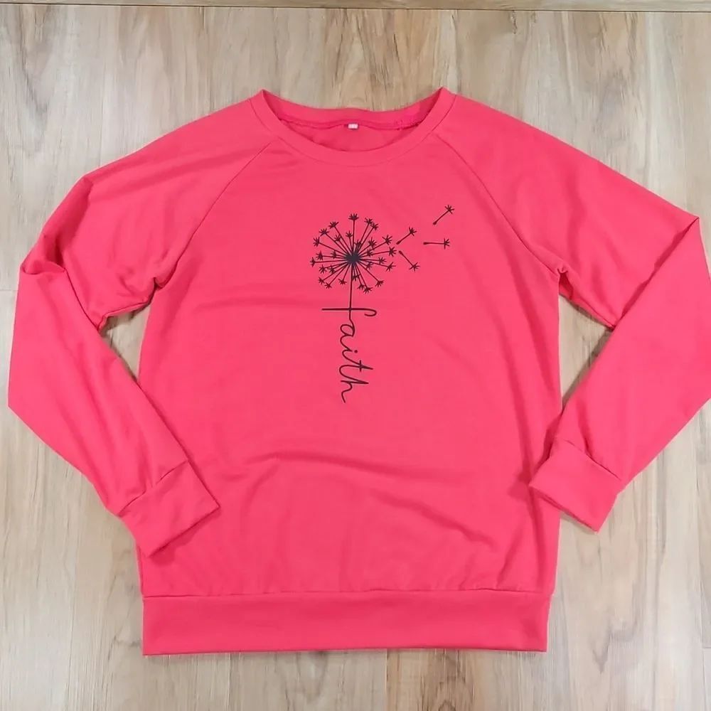 💛Coral Dandelion "Faith" Lightweight Long Sleeve Top Medium